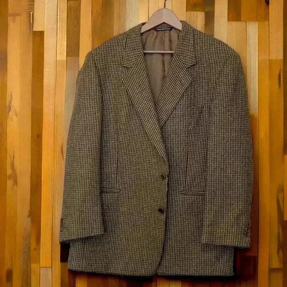 Men’s 90% wool/10% cashmere houndstooth blazer with 2 inner and 3 outer pockets - Picture 4 of 11